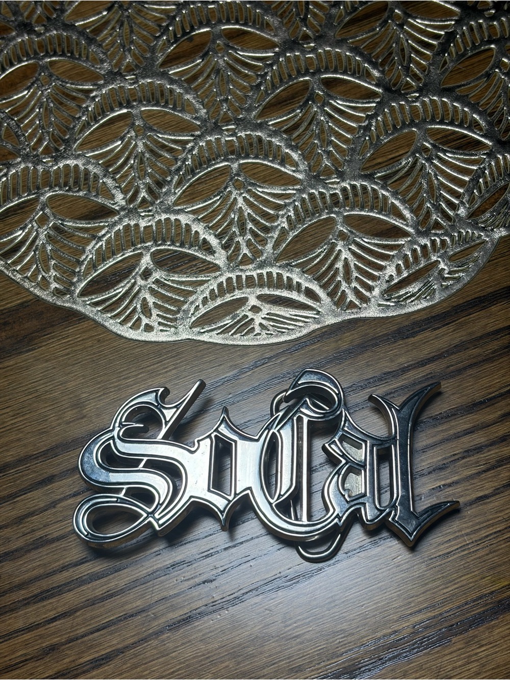 No Fear silver belt buckle “So Cal” calligraphy heavy duty interchangeable